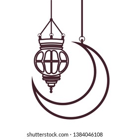 ramadan kareem lantern and moon hanging