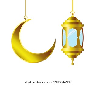 ramadan kareem lantern and moon hanging