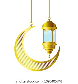 ramadan kareem lantern and moon hanging