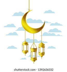 ramadan kareem lantern and moon hanging