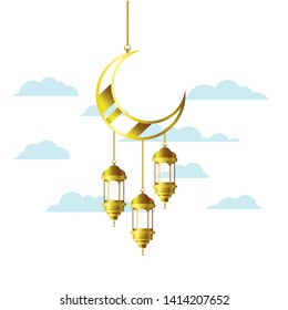 ramadan kareem lantern and moon hanging