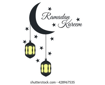 Ramadan Kareem, lantern and moon, muslim holiday lights on a white background. Vector.