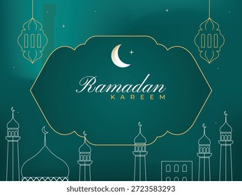 Ramadan Kareem Laterne und Moschee Hintergrund, Grußvorlage