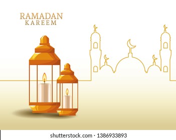 ramadan kareem with lantern and mosque shape