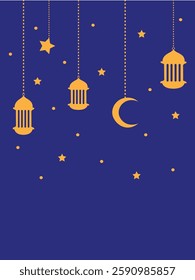 Ramadan Kareem Lantern Vector Illustration, Ramadhan Kareem Background With Lantern, stars, and moon
