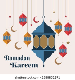 Ramadan Kareem Lanterns and Crescent Moon Decorations