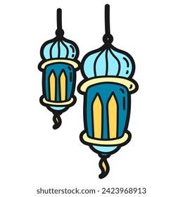 Ramadan kareem lanterns hanging decoration vector illustration. Doodle lanterns vector.