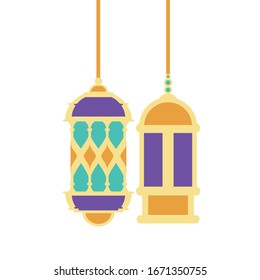 ramadan kareem lanterns hanging icons vector illustration graphic design