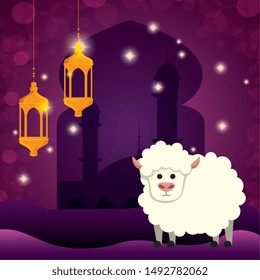 ramadan kareem lanterns with sheep