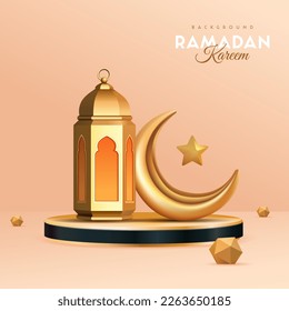 Ramadan Kareem Lantren with Crescent Moon Gold Color Vector Illustration Design Template for Banner