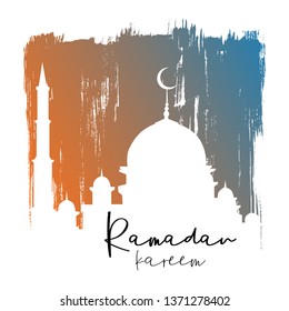 Ramadan Kareem Lettering, Mosque Silhouette With Abstract Background, Isolated Vector