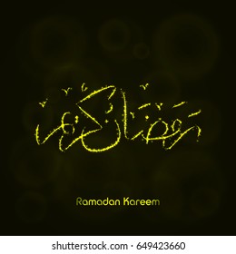 Ramadan Kareem Lights Silhouette on Dark Background. Glowing Lines and Points. Ramadan Kareem Arabic calligraphy. Celebration of Muslim community festival.