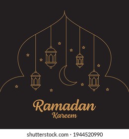 Ramadan Kareem Linie Art Vektordesign Vorlage, Mond, Laterne