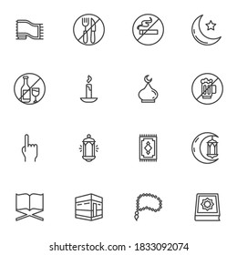 Ramadan Kareem line icons set, outline vector symbol collection, linear style pictogram pack. Signs, logo illustration. Set includes icons as islamic religion, muslim mosque, koran book, lantern