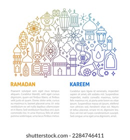 Ramadan Kareem Line Template. Vector Illustration of Outline Design.