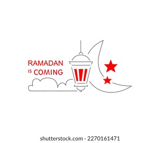 Ramadan Kareem, line vector illustration of lantern lamp, moon and star for Islamic fasting festival event