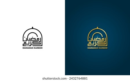 Ramadan Kareem logo. Arabic calligraphy creative icon design, islamic mosque dome. Graphic vector illustration