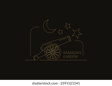 Ramadan kareem logo for Ramadan cannon and a crescent simple modern  greeting gold on black