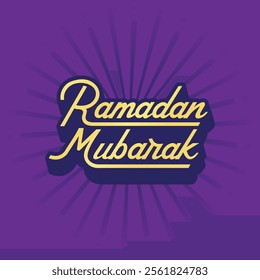 Ramadan Kareem logo with hand drawn lettering gold text on purple background. Islamic religious festival holy Ramadan banner, poster, greeting card, template design. Ramadan Mubarak sticker, label.