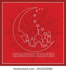 Ramadan Kareem logo with a stunning red background, Translation: "generous Ramadan".