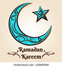 Ramadan Kareem logo. Vector arabic islamic emblem with ornate moon and star