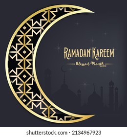 ramadan kareem luxury gold moon and ornament vector