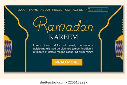 Ramadan Kareem Luxury Landing With Lettering Arabic Islam Celebration Concept Vector Illustration