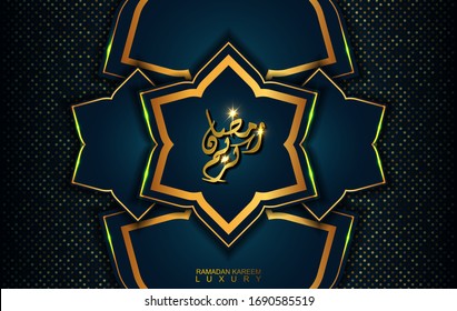 Ramadan Kareem in luxury style with Arabic calligraphy. Luxury golden mandala on dark blue background for Ramadan Mubarak