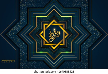 Ramadan Kareem in luxury style with Arabic calligraphy. Luxury golden mandala on dark blue background for Ramadan Mubarak