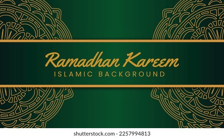 Ramadan Kareem in luxury style with golden mandala on dark background for Ramadan Mubarak