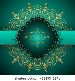 Ramadan Kareem in luxury style with golden mandala on dark background for Ramadan Mubarak