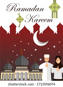 Ramadan Kareem, Man and Woman Moslem Greetings on holy month Ramadan