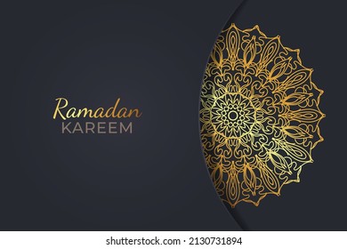 Ramadan kareem mandala style golden pattern background.