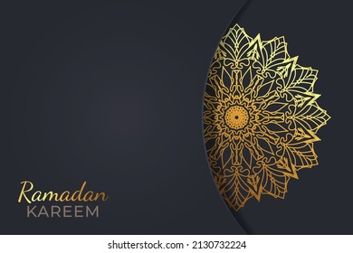 Ramadan kareem mandala style golden pattern background.