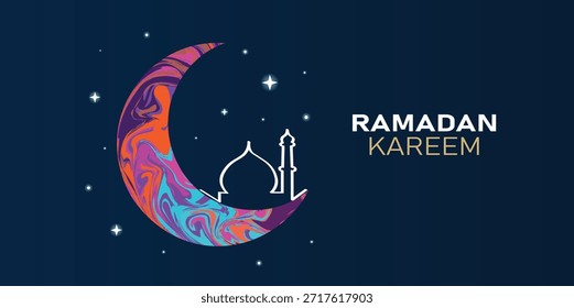 Ramadán Kareem Textura de mármol Luna Mezquita Vector colorido