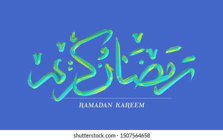 Ramadan Kareem, meaning Generous Ramadan. Colorful Greeting Card Design on Isolated Background. Vibrant Low Poly Vector 3D Rendering