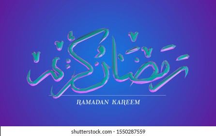 Ramadan Kareem, meaning Generous Ramadan. Psychedelic Vaporwave Greeting Card Design on Retro Background. Low Poly Vector 3D Rendering