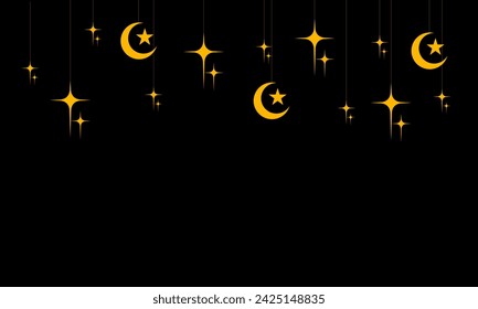 Ramadan kareem minimalist background. Luxury gold ornament, black background, copy space for text. Vector illustration