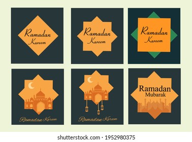 Ramadan kareem, a minimalist and elegant vector design bundle, with a mosque and lantern theme. designs for posters or stickers