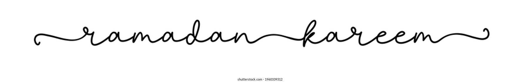 RAMADAN KAREEM. Modern calligraphy cursive typography ramadan kareem. Hand drawn arabic script for greeting card. Continuous line cursive word ramadan kareem. Vector continuous one black line.
