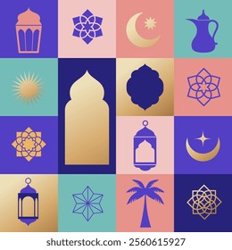 Ramadan Kareem. Modern geometric Islamic greeting card template and wallpaper design. Poster and social media banner vector illustration