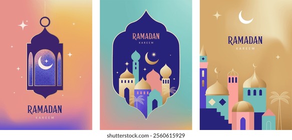 Ramadan Kareem. Modern geometric Islamic greeting card template and wallpaper design. Poster and social media banner vector illustration