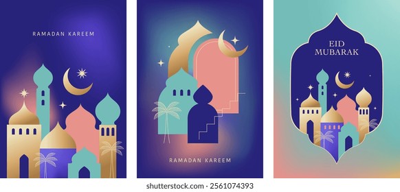 Ramadan Kareem. Modern geometric Islamic greeting card template and wallpaper design. Poster and social media banner vector illustration