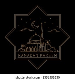 ramadan kareem mono line style design concept isolated black background