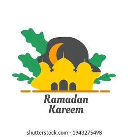 Ramadan Kareem Month with mosque background. Vector illustration