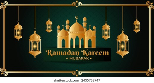 Ramadan Kareem moon Arabic calligraphy, template for banner, invitation, poster, card for the celebration of Muslim community festival