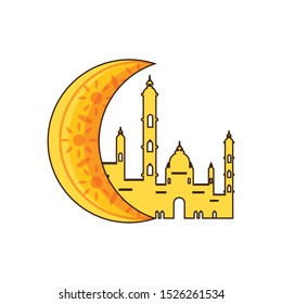 ramadan kareem moon crescent with mosque vector illustration design