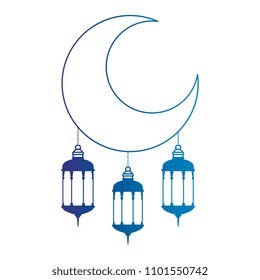 ramadan kareem moon with lamps hanging