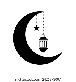 ramadan kareem moon with lamps hanging