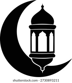 Ramadan Kareem Moon and Lantern Icon Black Vector Graphic